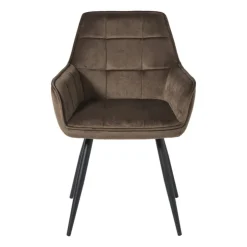 Xenos Eetkamerstoel velvet met armleuning - bruin - 87x56.5x43 cm- Eetkamerstoelen