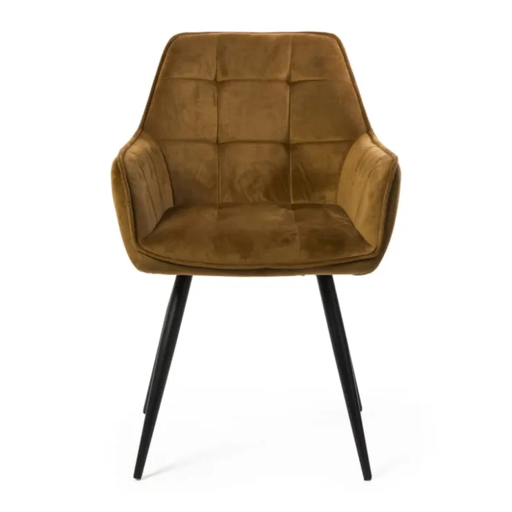 Xenos Eetkamerstoel velvet met armleuning - oker - 87x56.5x43 cm- Eetkamerstoelen