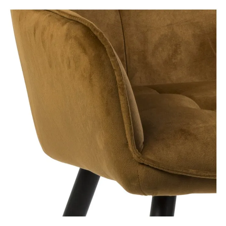 Xenos Eetkamerstoel velvet met armleuning - oker - 87x56.5x43 cm- Eetkamerstoelen