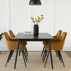 Xenos Eetkamerstoel velvet met armleuning - oker - 87x56.5x43 cm- Eetkamerstoelen