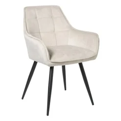 Xenos Eetkamerstoel velvet met armleuning - beige - 87x56.5x43 cm- Eetkamerstoelen