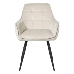 Xenos Eetkamerstoel velvet met armleuning - beige - 87x56.5x43 cm- Eetkamerstoelen