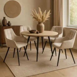 Xenos Eetkamerstoel velvet met armleuning - beige - 87x56.5x43 cm- Eetkamerstoelen