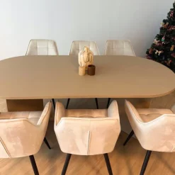 Xenos Eetkamerstoel velvet met armleuning - beige - 87x56.5x43 cm- Eetkamerstoelen