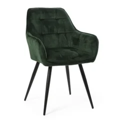 Xenos Eetkamerstoel velvet met armleuning - groen - 87x56.5x43 cm- Eetkamerstoelen