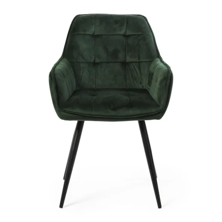 Xenos Eetkamerstoel velvet met armleuning - groen - 87x56.5x43 cm- Eetkamerstoelen