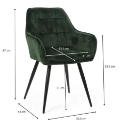 Xenos Eetkamerstoel velvet met armleuning - groen - 87x56.5x43 cm- Eetkamerstoelen