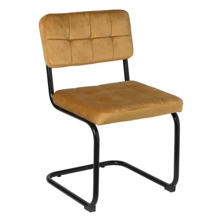 Xenos Eetkamerstoel Yara velvet - oker - 82.5x56x55 cm- Eetkamerstoelen