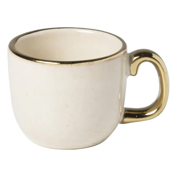 Xenos Espressomokje met gouden rand - beige - 80 ml- Mokken|Kerstcadeaus