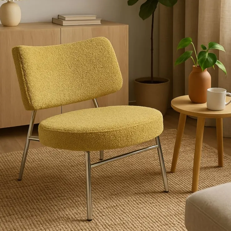 Xenos Fauteuil Amber - geel/zilverkleurig - 71.5x63x70.5 cm- Fauteuils