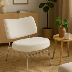 Xenos Fauteuil Amber - wit/zilverkleurig - 71.5x63x70.5 cm- Fauteuils