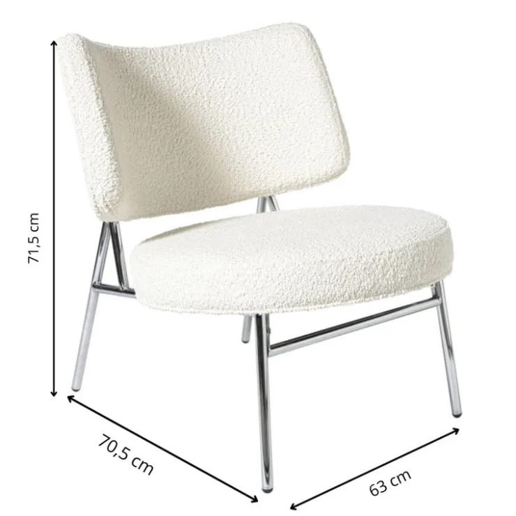 Xenos Fauteuil Amber - wit/zilverkleurig - 71.5x63x70.5 cm- Fauteuils