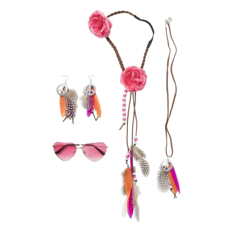 Xenos Feestset hippie met accessoires - set van 4- Verkleedaccessoires