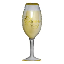 Xenos Folieballon champagneglas - goud/wit - 90 cm- Ballonnen|Verjaardagen