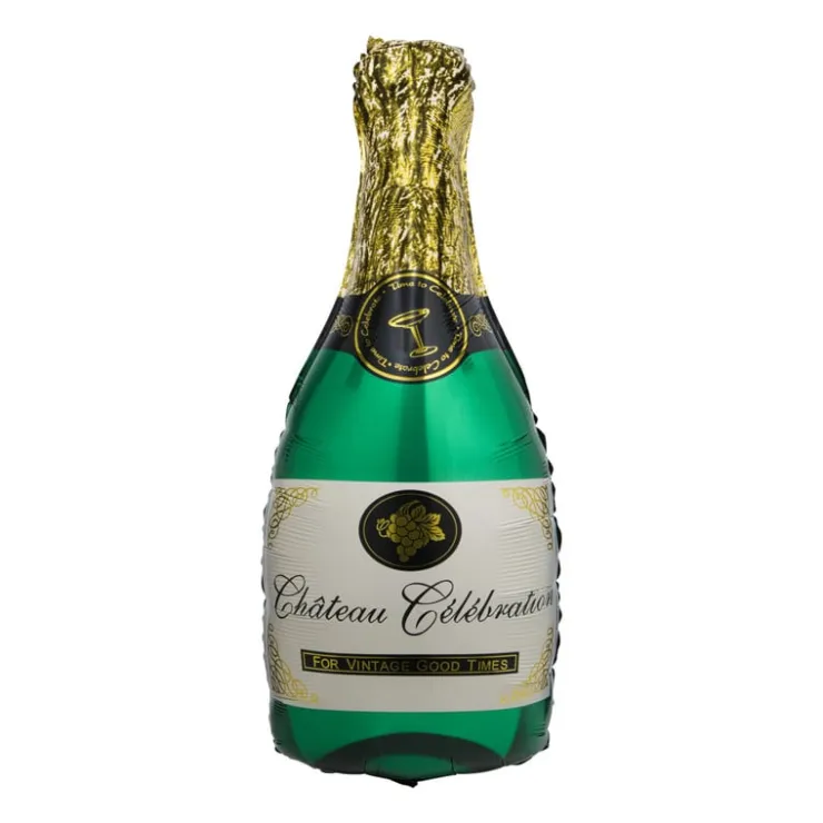 Xenos Folieballon XL champagnefles - groen/goud - 93 cm- Ballonnen|Verjaardagen