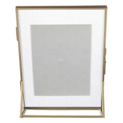 Xenos Fotolijst geribbeld glas - 25x18x7 cm - goudkleurig- Fotolijsten
