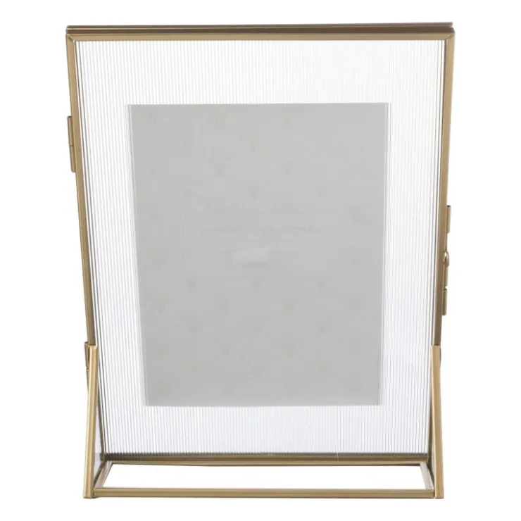 Xenos Fotolijst geribbeld glas - 25x18x7 cm - goudkleurig- Fotolijsten