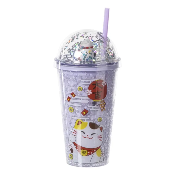 Xenos Funny beker kat - paars - 450 ml- Kinderservies|Kerstcadeaus