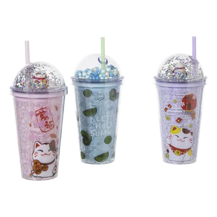 Xenos Funny beker kat - paars - 450 ml- Kinderservies|Kerstcadeaus