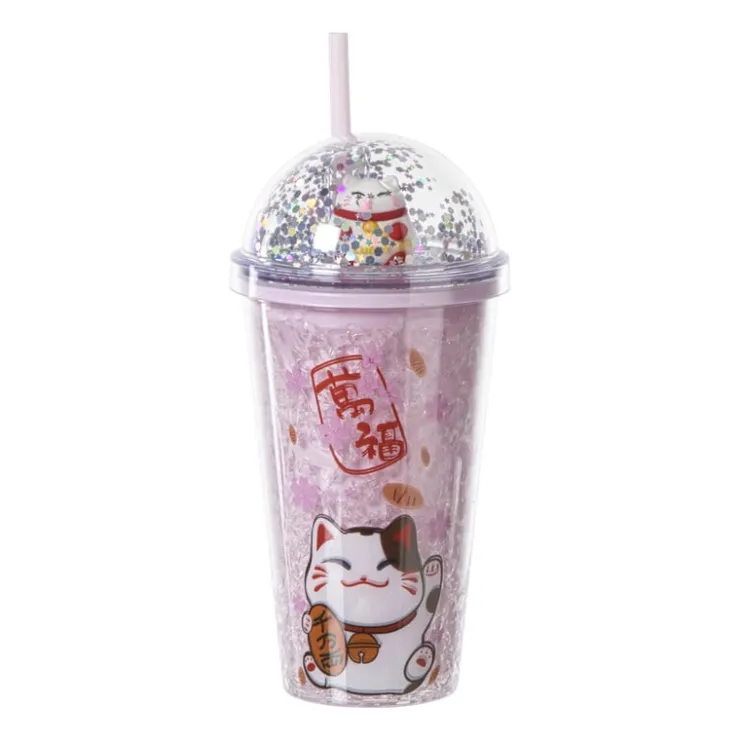 Xenos Funny beker kat - roze - 450 ml- Kinderservies|Kerstcadeaus