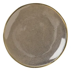 Xenos Gebaksbordje met gouden rand - grijs - ø15 cm- Borden