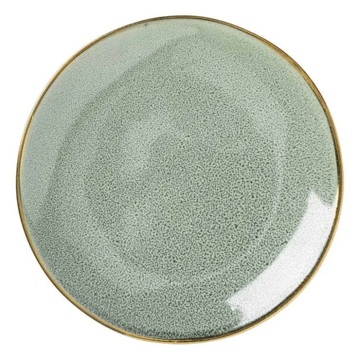 Xenos Gebaksbordje met gouden rand - groen - ø15 cm- Borden