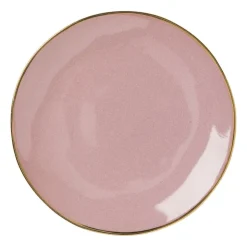Xenos Gebaksbordje met gouden rand - roze - ø15 cm- Borden