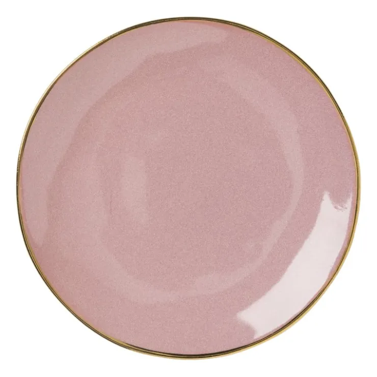 Xenos Gebaksbordje met gouden rand - roze - ø15 cm- Borden