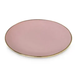 Xenos Gebaksbordje met gouden rand - roze - ø15 cm- Borden
