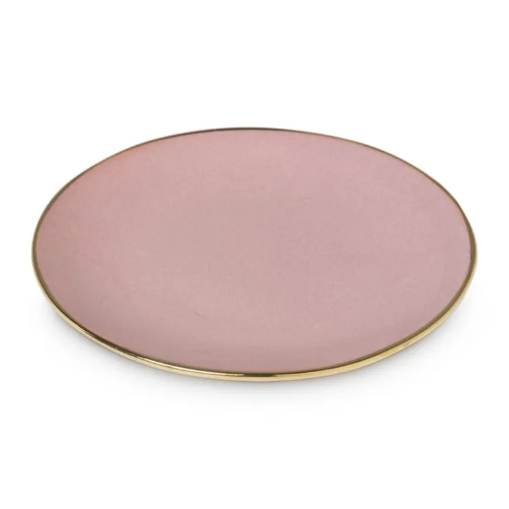 Xenos Gebaksbordje met gouden rand - roze - ø15 cm- Borden