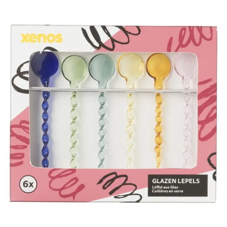 Xenos Glazen lepels - set van 6 - 14.8 cm- Lepels