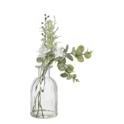 Xenos Glazen vaasje met eucalyptus - groen - 28x24x12 cm- Kunstbloemen