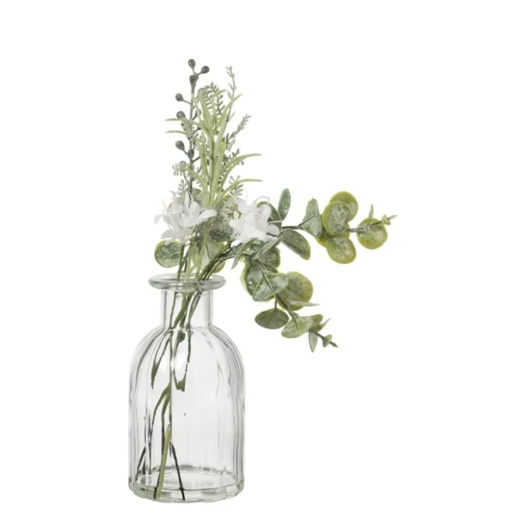 Xenos Glazen vaasje met eucalyptus - groen - 28x24x12 cm- Kunstbloemen
