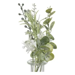 Xenos Glazen vaasje met eucalyptus - groen - 28x24x12 cm- Kunstbloemen