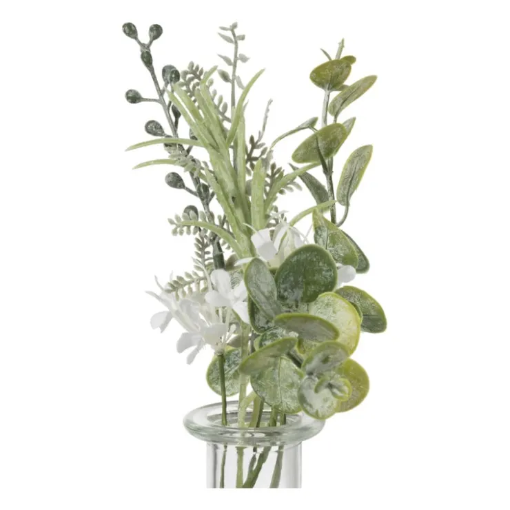 Xenos Glazen vaasje met eucalyptus - groen - 28x24x12 cm- Kunstbloemen