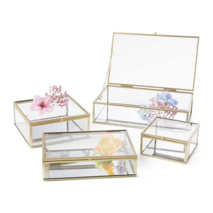 Xenos Gouden box groot - vierkant - 14x14x6 cm- Sieraden Opbergen|Kerstcadeaus