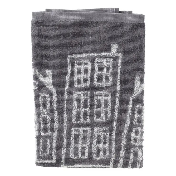 Xenos Handdoek antraciet huisjes - antraciet/wit - 50x50 cm- Thee- En Keukendoeken