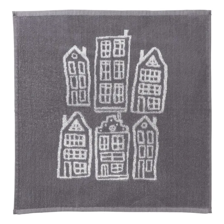 Xenos Handdoek antraciet huisjes - antraciet/wit - 50x50 cm- Thee- En Keukendoeken