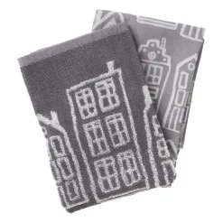 Xenos Handdoek antraciet huisjes - antraciet/wit - 50x50 cm- Thee- En Keukendoeken
