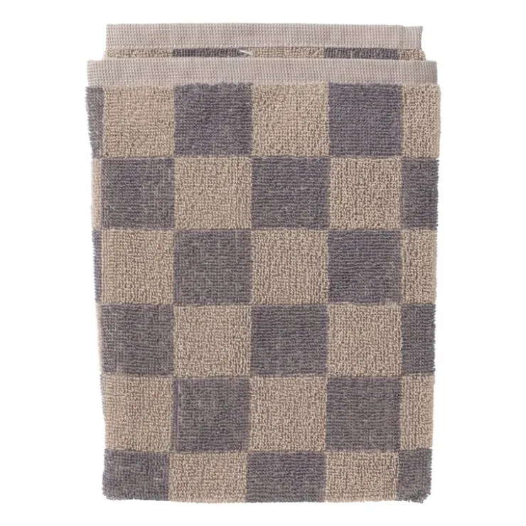 Xenos Handdoek blokjes - antraciet/taupe - 50x50 cm- Thee- En Keukendoeken