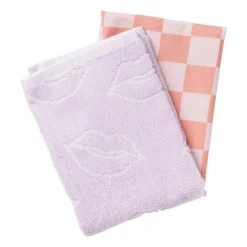 Xenos Handdoek lippen - lila/wit - 50x50 cm- Thee- En Keukendoeken