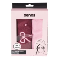 Xenos Handdoek tulband - strikjes - set van 2- Badkamer Accessoires|Kerstcadeaus