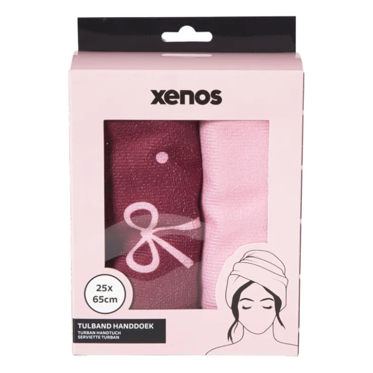 Xenos Handdoek tulband - strikjes - set van 2- Badkamer Accessoires|Kerstcadeaus