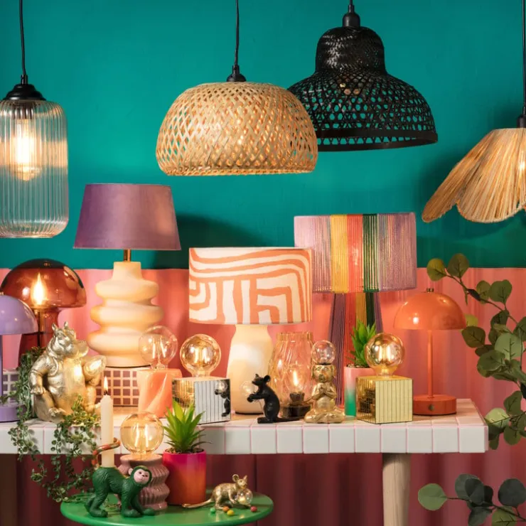 Xenos Hanglamp bamboe rond - zwart - ø35x24 cm- Hanglampen