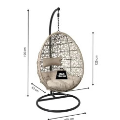 Xenos Hangstoel Hawaii met beige kussens - bruin - 196 cm- Hangstoelen