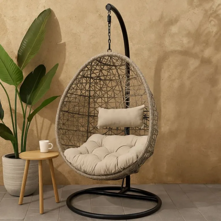 Xenos Hangstoel Hawaii met grjize kussens - bruin - 196 cm- Hangstoelen