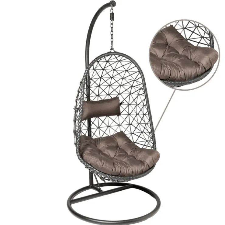 Xenos Hangstoel Mallorca met standaard - zwart - 125x83x67 cm- Hangstoelen