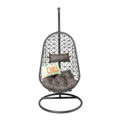 Xenos Hangstoel Mallorca met standaard - zwart - 125x83x67 cm- Hangstoelen
