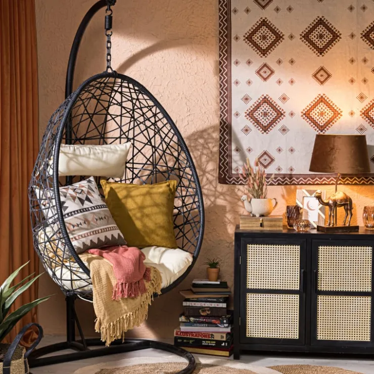 Xenos Hangstoel swing met standaard - zwart - ø104x200 cm- Hangstoelen