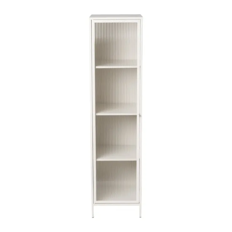 Xenos Hoge kast Luca met geribbeld glazen deurtje - offwhite - 160x42x40 cm- Kast Met Deuren